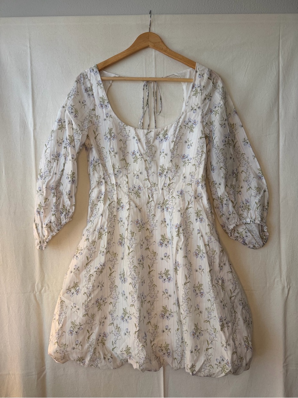 Brock Collection x H&M Cream Floral Puff-Sleeve Mini Dress